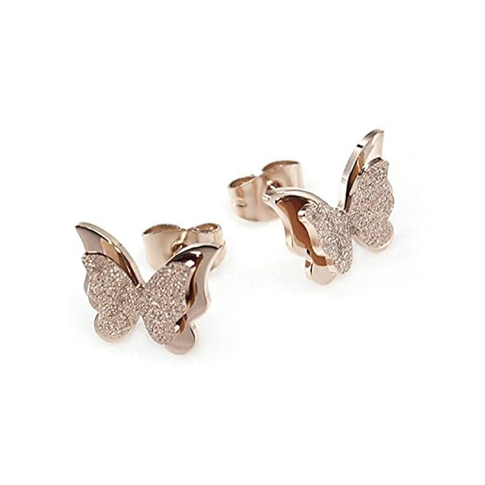 Rose Gold Plated Stainless Steel Stud Earrings | Butterfly Earrings